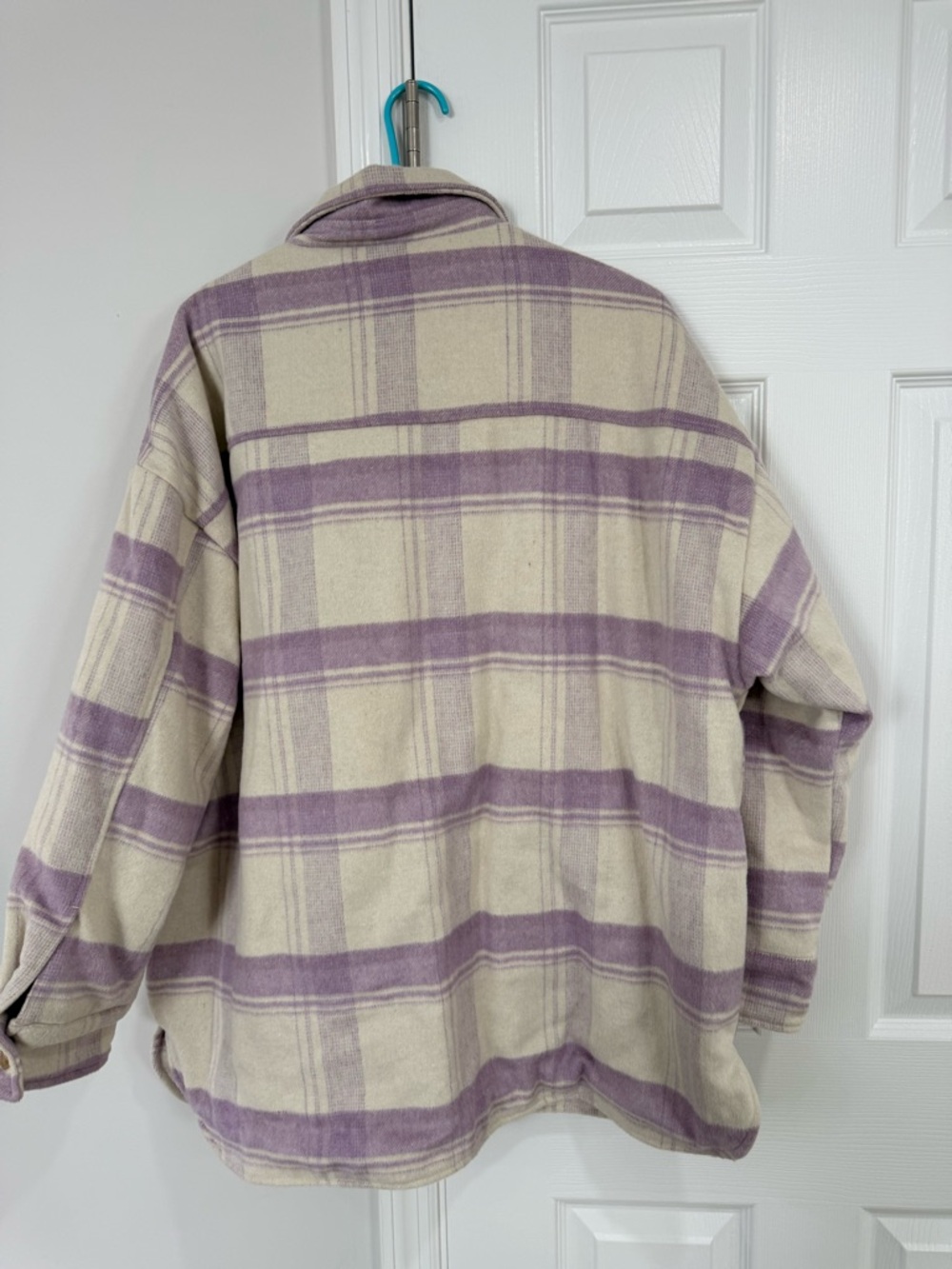 Aqua Lavender and Cream Plaid Utility Shacket - Picture 5 of 7